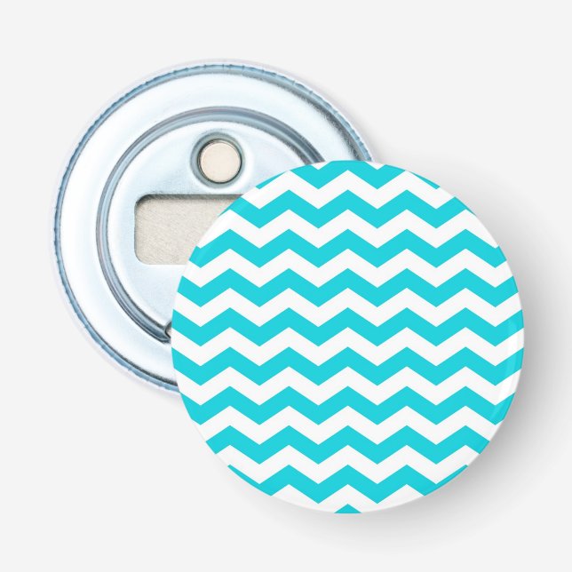 White and Aqua Zig Zag Pattern Bottle Opener (Front)