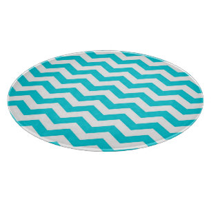 White and Aqua Zig Zag Pattern Cutting Board