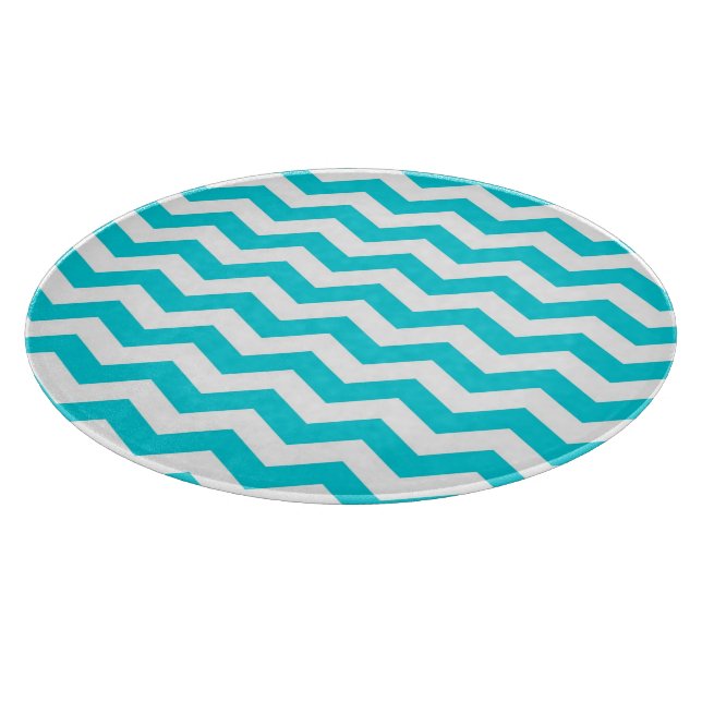 White and Aqua Zig Zag Pattern Cutting Board (Corner)