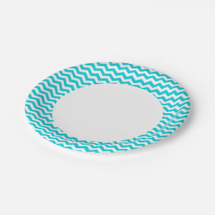 White and Aqua Zig Zag Pattern Paper Plate