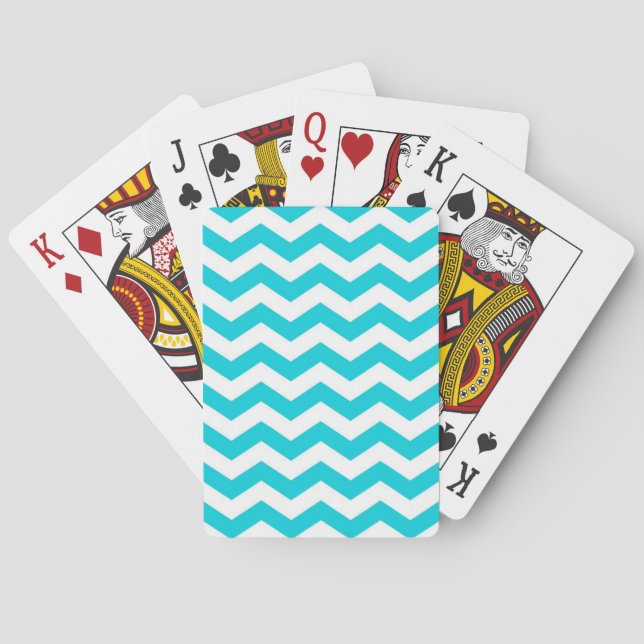 White and Aqua Zig Zag Pattern Playing Cards (Back)
