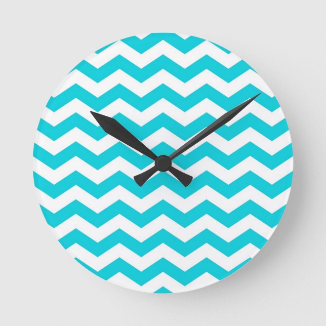 White and Aqua Zig Zag Pattern Round Clock (Front)