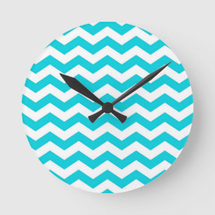 White and Aqua Zig Zag Pattern Round Clock