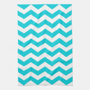 White and Aqua Zig Zag Pattern Tea Towel