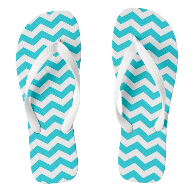 White and Aqua Zig Zag Pattern Thongs (Footbed)