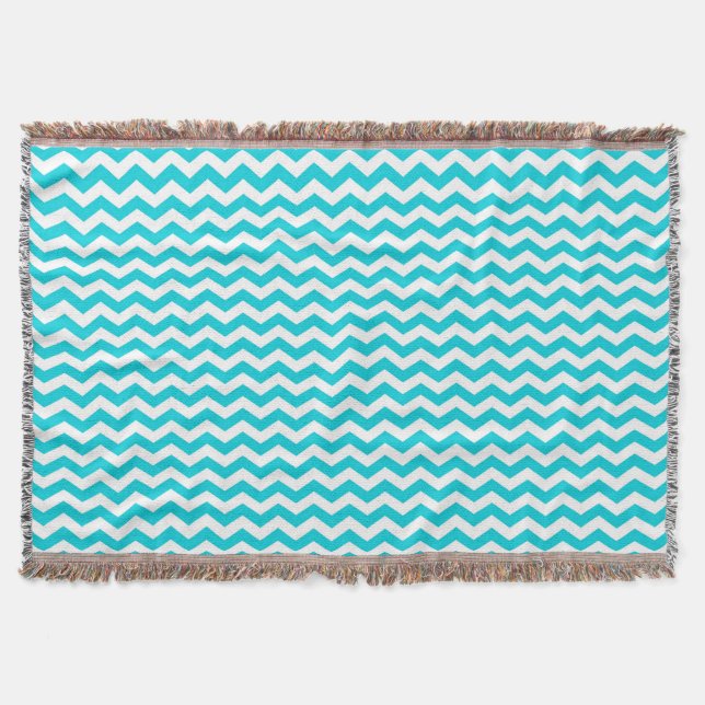 White and Aqua Zig Zag Pattern Throw Blanket (Front)