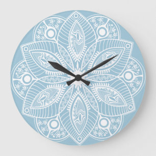White And Baby Blue Floral Lace Circle Large Clock