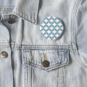 White and Baby Blue Trellis, Lattice, Quatrefoil 6 Cm Round Badge