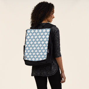 White and Baby Blue Trellis, Lattice, Quatrefoil Backpack