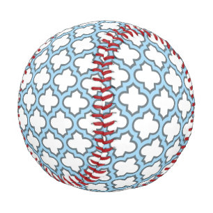 White and Baby Blue Trellis, Lattice, Quatrefoil Baseball