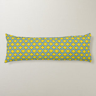 White and Baby Blue Trellis, Lattice, Quatrefoil Body Cushion