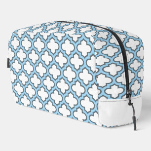 White and Baby Blue Trellis, Lattice, Quatrefoil Dopp Kit