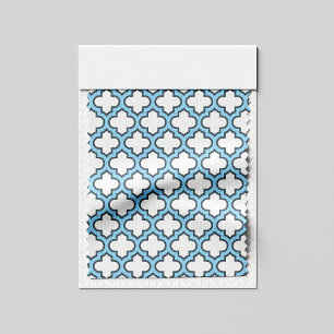 White and Baby Blue Trellis, Lattice, Quatrefoil Fabric