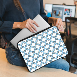 White and Baby Blue Trellis, Lattice, Quatrefoil Laptop Sleeve
