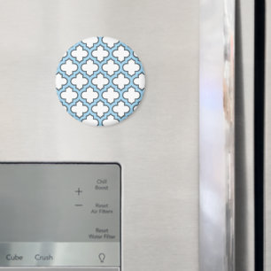White and Baby Blue Trellis, Lattice, Quatrefoil Magnet