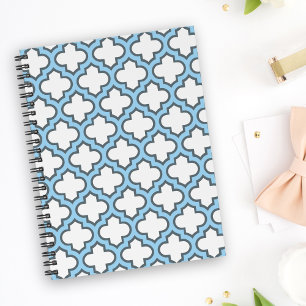 White and Baby Blue Trellis, Lattice, Quatrefoil Notebook