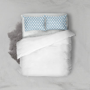 White and Baby Blue Trellis, Lattice, Quatrefoil Pillowcase