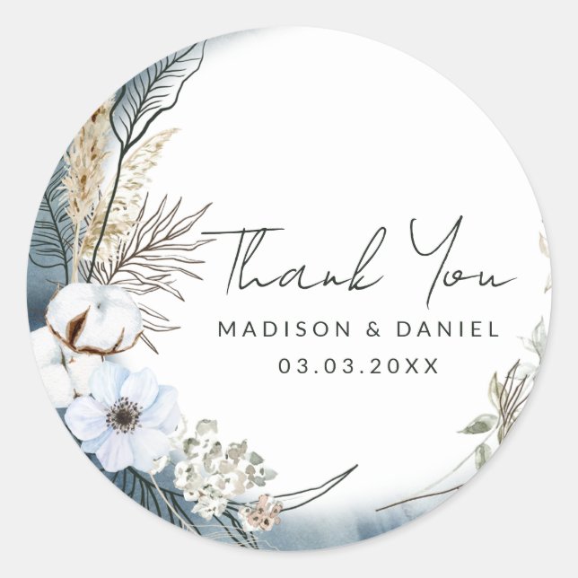 White and Beige Boho Floral  Classic Round Sticker (Front)