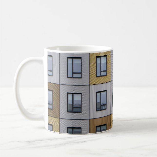 White and beige building windows coffee mug (Left)