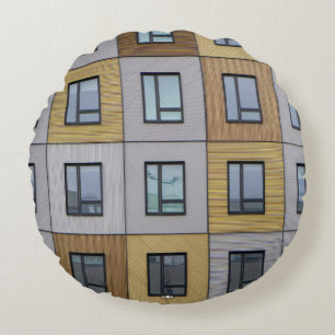 White and beige building windows round cushion