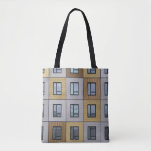 White and beige building windows tote bag