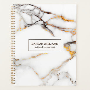 White and beige luxury faux marble planner