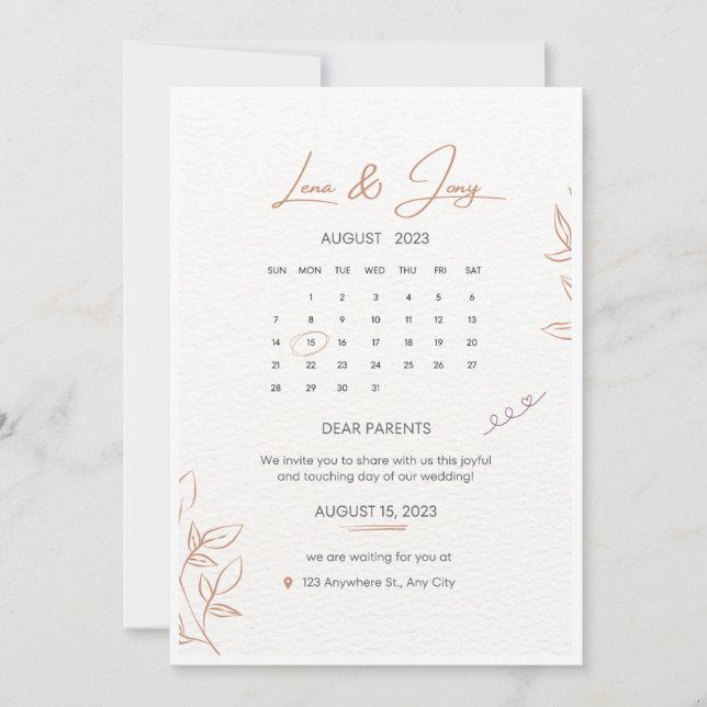 White And Beige Minimalistic Calendar Wedding Invi Invitation (Front)