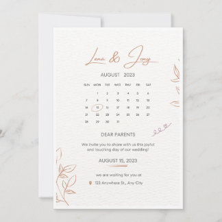 White And Beige Minimalistic Calendar Wedding Invi Invitation