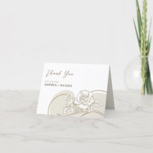 White and Beige Roses Thank You Card