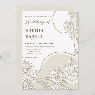 White and Beige Roses Wedding Invitation