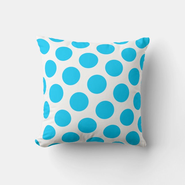 White and Big Aqua Blue Polka Dot Cushion (Front)