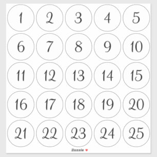 White and Black 1 - 25 Numbered Circles