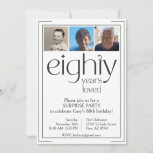 White and Black 80th Birthday Party Invitation
