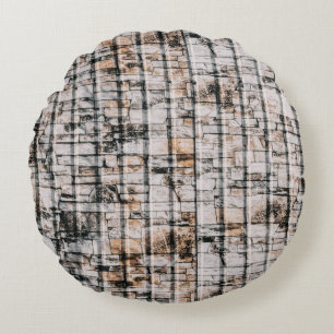White and black abstract painting round cushion