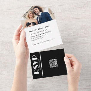 White and Black Affair-Wedding Rings-Photo All In One Invitation