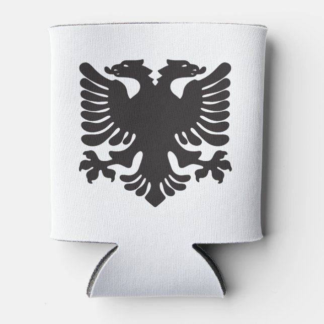 White and Black Albanian Eagle Can Cooler (Front)