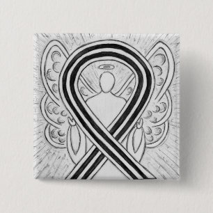 White and Black Angel Awareness Ribbon Custom Pin