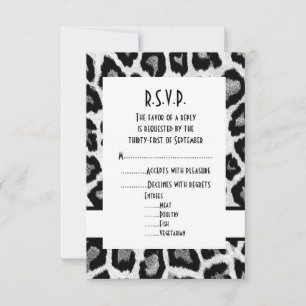 White and black animal print wedding R.S.V.P RSVP Card