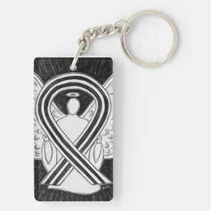 White and Black Awareness Ribbon Angel Key chain