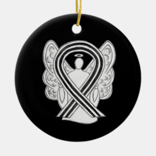 White and Black Awareness Ribbon Angel Ornaments