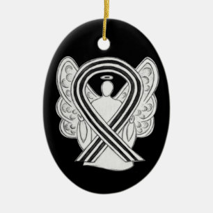 White and Black Awareness Ribbon Angel Ornaments