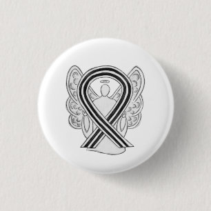 White and Black Awareness Ribbon Angel Pin