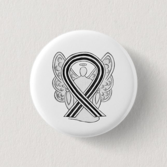 White and Black Awareness Ribbon Angel Pin (Front)