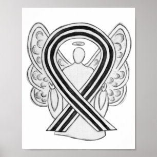 White and Black  Awareness Ribbon Angel Poster