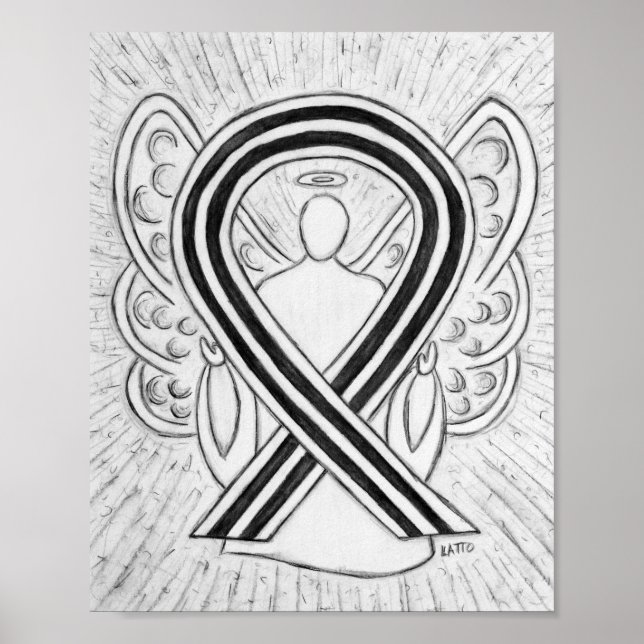 White and Black  Awareness Ribbon Angel Poster (Front)