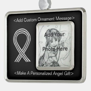 White and Black Awareness Ribbon Custom Ornament