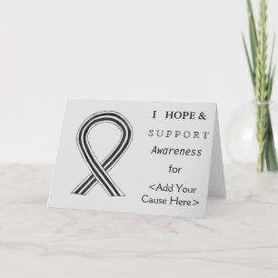 White and Black Awareness Ribbon Greeting Cards