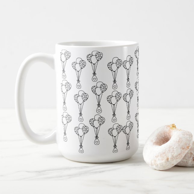 White And Black Balloons Patterns  Coffee Mug (With Donut)