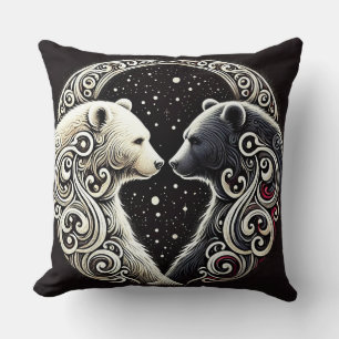 White and Black Bears in a Yin Yang Design Cushion
