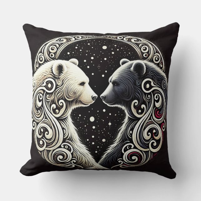 White and Black Bears in a Yin Yang Design Cushion (Front)